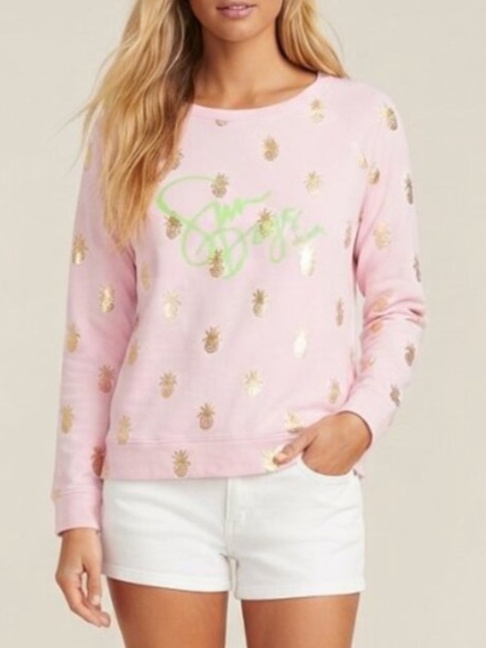 Lilly Pulitzer Pink Braydon Printed Sun Days Pullover Sweatshirt XS 39979